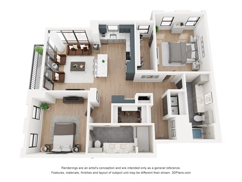 Floor plan for 2 beds, 2 baths, 1356 sqft